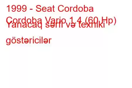 1999 - Seat Cordoba
Cordoba Vario 1.4 (60 Hp) Yanacaq sərfi və texniki göstəricilər