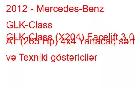 2012 - Mercedes-Benz GLK-Class
GLK-Class (X204) Facelift 3.0d AT (265 Hp) 4x4 Yanacaq sərfi və Texniki göstəricilər