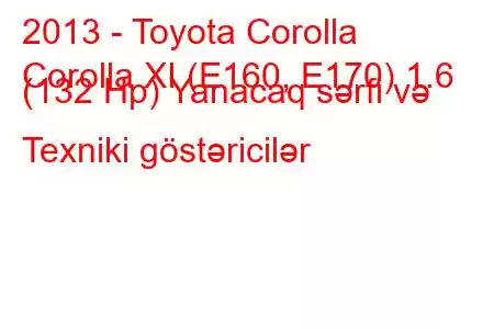 2013 - Toyota Corolla
Corolla XI (E160, E170) 1.6 (132 Hp) Yanacaq sərfi və Texniki göstəricilər