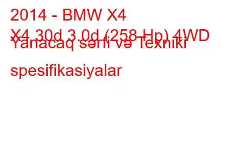 2014 - BMW X4
X4 30d 3.0d (258 Hp) 4WD Yanacaq sərfi və Texniki spesifikasiyalar