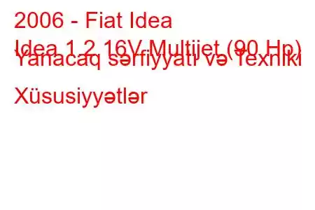 2006 - Fiat Idea
Idea 1.2 16V Multijet (90 Hp) Yanacaq sərfiyyatı və Texniki Xüsusiyyətlər