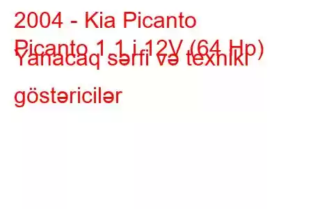 2004 - Kia Picanto
Picanto 1.1 i 12V (64 Hp) Yanacaq sərfi və texniki göstəricilər