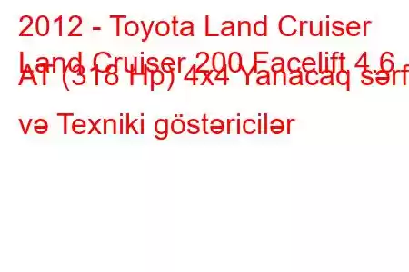 2012 - Toyota Land Cruiser
Land Cruiser 200 Facelift 4.6 AT (318 Hp) 4x4 Yanacaq sərfi və Texniki göstəricilər