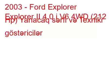 2003 - Ford Explorer
Explorer II 4.0 i V6 4WD (212 Hp) Yanacaq sərfi və Texniki göstəricilər