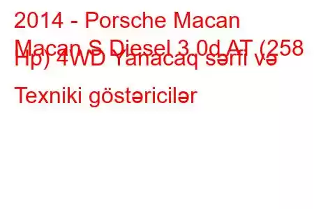 2014 - Porsche Macan
Macan S Diesel 3.0d AT (258 Hp) 4WD Yanacaq sərfi və Texniki göstəricilər