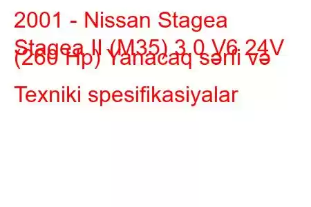 2001 - Nissan Stagea
Stagea II (M35) 3.0 V6 24V (260 Hp) Yanacaq sərfi və Texniki spesifikasiyalar