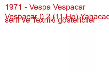 1971 - Vespa Vespacar
Vespacar 0.2 (11 Hp) Yanacaq sərfi və Texniki göstəricilər