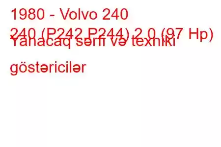 1980 - Volvo 240
240 (P242,P244) 2.0 (97 Hp) Yanacaq sərfi və texniki göstəricilər