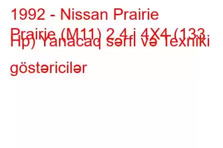 1992 - Nissan Prairie
Prairie (M11) 2.4 i 4X4 (133 Hp) Yanacaq sərfi və Texniki göstəricilər