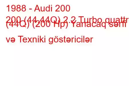 1988 - Audi 200
200 (44,44Q) 2.2 Turbo quattro (44Q) (200 Hp) Yanacaq sərfi və Texniki göstəricilər