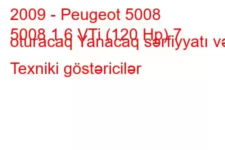 2009 - Peugeot 5008
5008 1.6 VTi (120 Hp) 7 oturacaq Yanacaq sərfiyyatı və Texniki göstəricilər