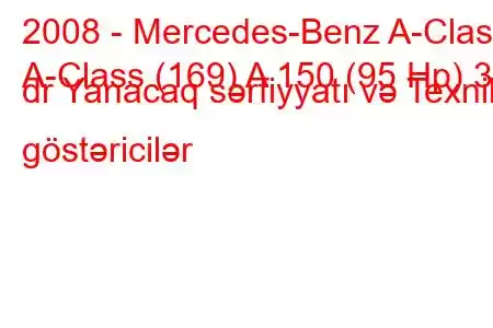 2008 - Mercedes-Benz A-Class
A-Class (169) A 150 (95 Hp) 3 dr Yanacaq sərfiyyatı və Texniki göstəricilər