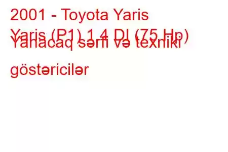 2001 - Toyota Yaris
Yaris (P1) 1.4 DI (75 Hp) Yanacaq sərfi və texniki göstəricilər