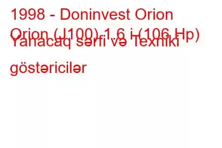 1998 - Doninvest Orion
Orion (J100) 1.6 i (106 Hp) Yanacaq sərfi və Texniki göstəricilər