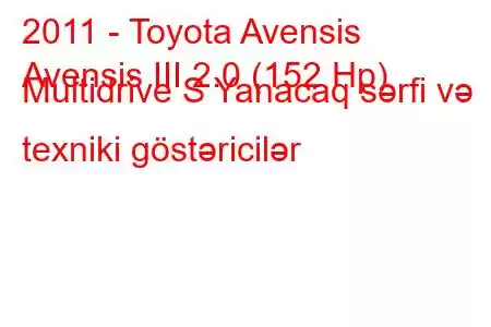 2011 - Toyota Avensis
Avensis III 2.0 (152 Hp) Multidrive S Yanacaq sərfi və texniki göstəricilər