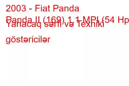 2003 - Fiat Panda
Panda II (169) 1.1 MPI (54 Hp) Yanacaq sərfi və Texniki göstəricilər