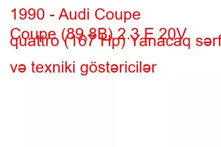 1990 - Audi Coupe
Coupe (89,8B) 2.3 E 20V quattro (167 Hp) Yanacaq sərfi və texniki göstəricilər