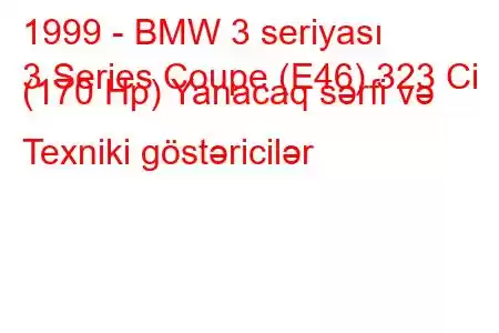 1999 - BMW 3 seriyası
3 Series Coupe (E46) 323 Ci (170 Hp) Yanacaq sərfi və Texniki göstəricilər