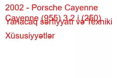 2002 - Porsche Cayenne
Cayenne (955) 3.2 i (250) Yanacaq sərfiyyatı və Texniki Xüsusiyyətlər