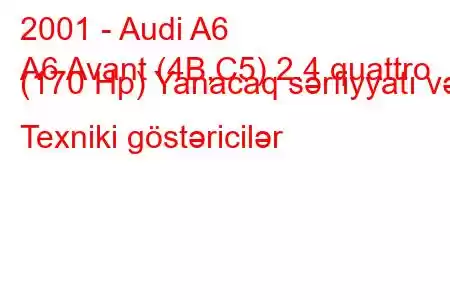 2001 - Audi A6
A6 Avant (4B,C5) 2.4 quattro (170 Hp) Yanacaq sərfiyyatı və Texniki göstəricilər