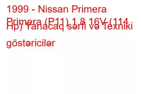 1999 - Nissan Primera
Primera (P11) 1.8 16V (114 Hp) Yanacaq sərfi və Texniki göstəricilər