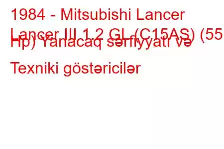 1984 - Mitsubishi Lancer
Lancer III 1.2 GL (C15AS) (55 Hp) Yanacaq sərfiyyatı və Texniki göstəricilər