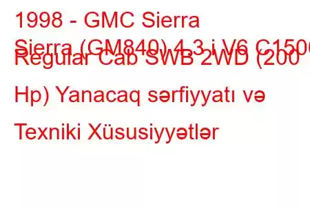 1998 - GMC Sierra
Sierra (GM840) 4.3 i V6 C1500 Regular Cab SWB 2WD (200 Hp) Yanacaq sərfiyyatı və Texniki Xüsusiyyətlər