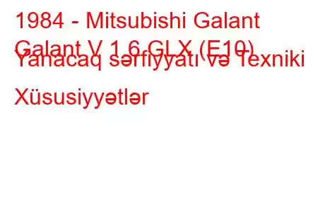 1984 - Mitsubishi Galant
Galant V 1.6 GLX (E10) Yanacaq sərfiyyatı və Texniki Xüsusiyyətlər