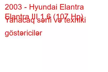 2003 - Hyundai Elantra
Elantra III 1.6 (107 Hp) Yanacaq sərfi və texniki göstəricilər