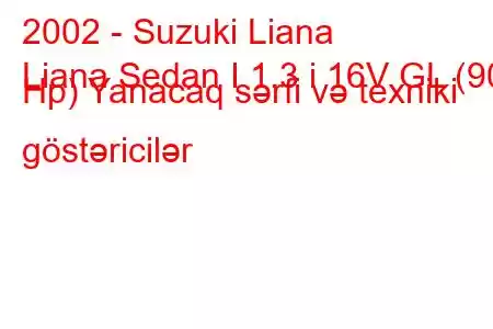 2002 - Suzuki Liana
Liana Sedan I 1.3 i 16V GL (90 Hp) Yanacaq sərfi və texniki göstəricilər