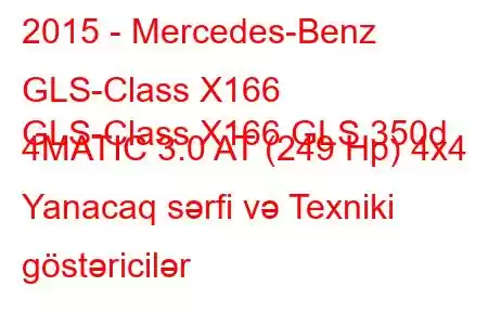 2015 - Mercedes-Benz GLS-Class X166
GLS-Class X166 GLS 350d 4MATIC 3.0 AT (249 Hp) 4x4 Yanacaq sərfi və Texniki göstəricilər