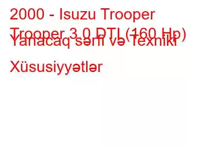 2000 - Isuzu Trooper
Trooper 3.0 DTI (160 Hp) Yanacaq sərfi və Texniki Xüsusiyyətlər