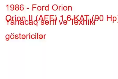 1986 - Ford Orion
Orion II (AFF) 1.6 KAT (90 Hp) Yanacaq sərfi və Texniki göstəricilər