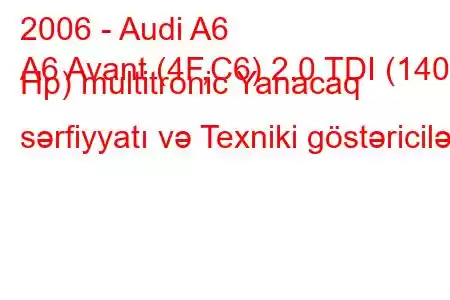 2006 - Audi A6
A6 Avant (4F,C6) 2.0 TDI (140 Hp) multitronic Yanacaq sərfiyyatı və Texniki göstəricilər