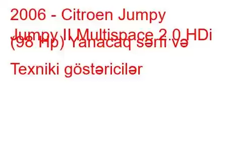 2006 - Citroen Jumpy
Jumpy II Multispace 2.0 HDi (98 Hp) Yanacaq sərfi və Texniki göstəricilər