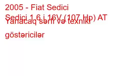 2005 - Fiat Sedici
Sedici 1.6 i 16V (107 Hp) AT Yanacaq sərfi və texniki göstəricilər