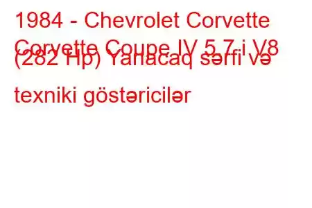 1984 - Chevrolet Corvette
Corvette Coupe IV 5.7 i V8 (282 Hp) Yanacaq sərfi və texniki göstəricilər