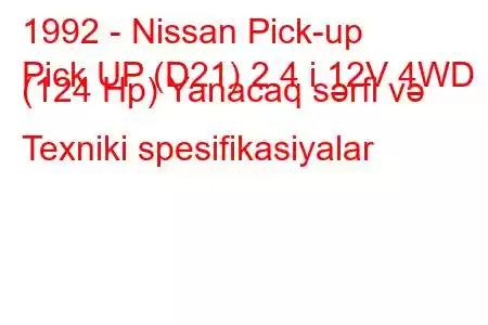 1992 - Nissan Pick-up
Pick UP (D21) 2.4 i 12V 4WD (124 Hp) Yanacaq sərfi və Texniki spesifikasiyalar