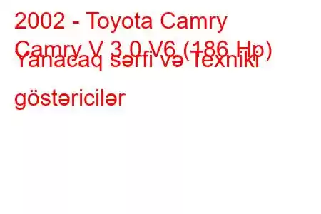 2002 - Toyota Camry
Camry V 3.0 V6 (186 Hp) Yanacaq sərfi və Texniki göstəricilər