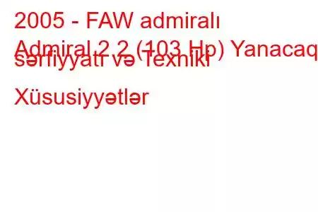 2005 - FAW admiralı
Admiral 2.2 (103 Hp) Yanacaq sərfiyyatı və Texniki Xüsusiyyətlər