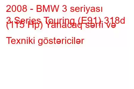 2008 - BMW 3 seriyası
3 Series Touring (E91) 318d (115 Hp) Yanacaq sərfi və Texniki göstəricilər