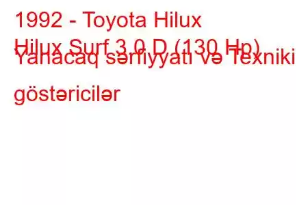 1992 - Toyota Hilux
Hilux Surf 3.0 D (130 Hp) Yanacaq sərfiyyatı və Texniki göstəricilər