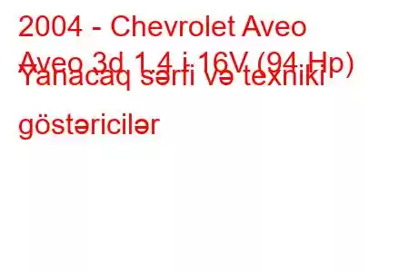 2004 - Chevrolet Aveo
Aveo 3d 1.4 i 16V (94 Hp) Yanacaq sərfi və texniki göstəricilər