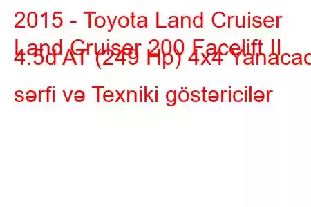 2015 - Toyota Land Cruiser
Land Cruiser 200 Facelift II 4.5d AT (249 Hp) 4x4 Yanacaq sərfi və Texniki göstəricilər