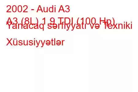 2002 - Audi A3
A3 (8L) 1.9 TDI (100 Hp) Yanacaq sərfiyyatı və Texniki Xüsusiyyətlər