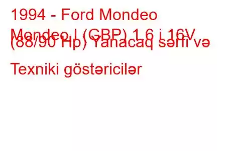 1994 - Ford Mondeo
Mondeo I (GBP) 1.6 i 16V (88/90 Hp) Yanacaq sərfi və Texniki göstəricilər