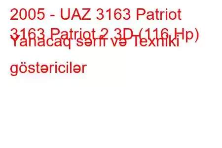 2005 - UAZ 3163 Patriot
3163 Patriot 2.3D (116 Hp) Yanacaq sərfi və Texniki göstəricilər