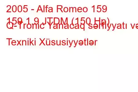 2005 - Alfa Romeo 159
159 1.9 JTDM (150 Hp) Q-Tronic Yanacaq sərfiyyatı və Texniki Xüsusiyyətlər