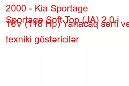 2000 - Kia Sportage
Sportage Soft Top (JA) 2.0 i 16V (118 Hp) Yanacaq sərfi və texniki göstəricilər