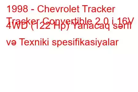 1998 - Chevrolet Tracker
Tracker Convertible 2.0 i 16V 4WD (122 Hp) Yanacaq sərfi və Texniki spesifikasiyalar